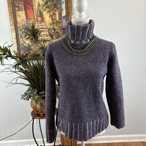 Paraphrase Women Sweater M Turtleneck Purple Long Sleeve Cropped 100% Lambwool - Picture 2 of 10